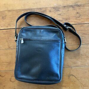 Longchamps authentic vintage black leather crossbody bag.  Unisex